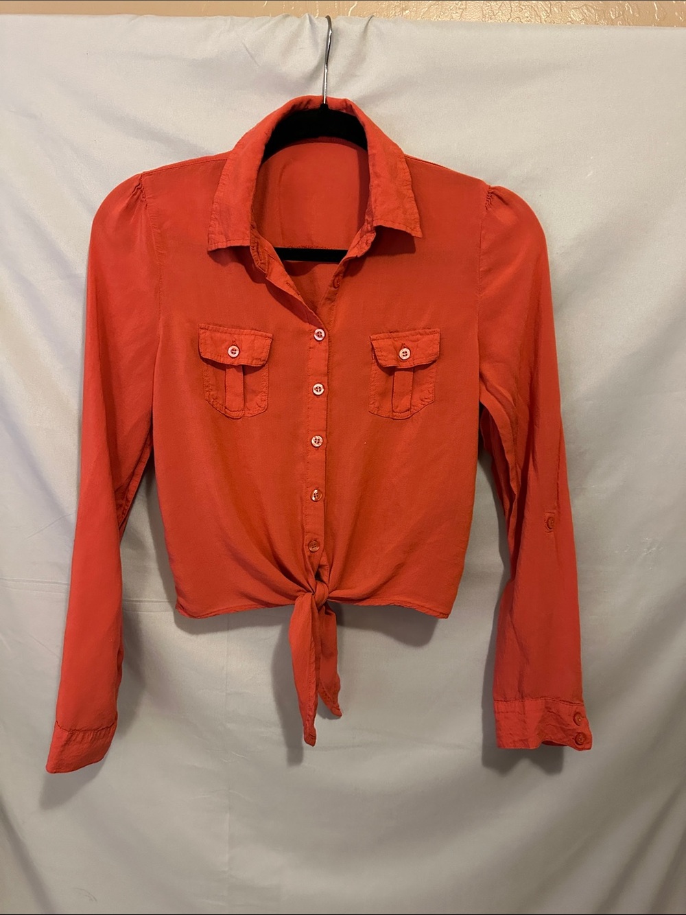 edge Coral-Red Tie-Front Button-Down Shirt